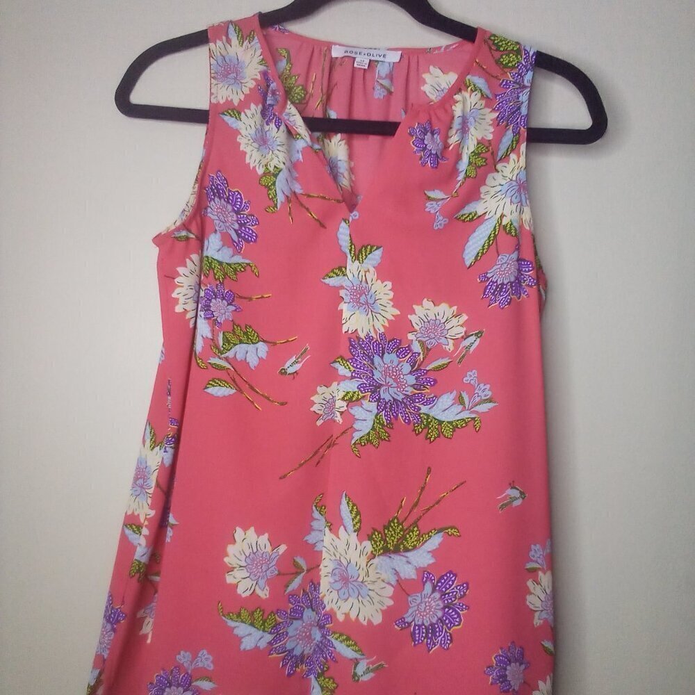 Rose & Olive Blouse Shirt XS Women Sleeveless Floral Print Colorful
